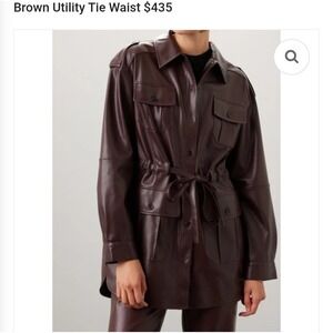 Marissa Webb Brown Utility Tie Waist Faux Leather Jacket Size 4